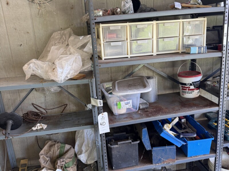 Lot 40: (2) grey shelves and contents.